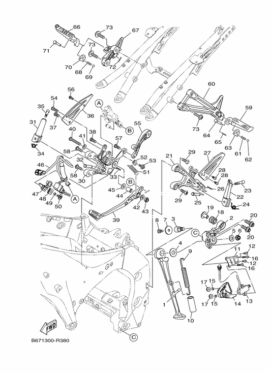 Yamaha 3VR-27441-02 . Footrest, Rear 2 — shown on the Stand & Footrest parts diagram