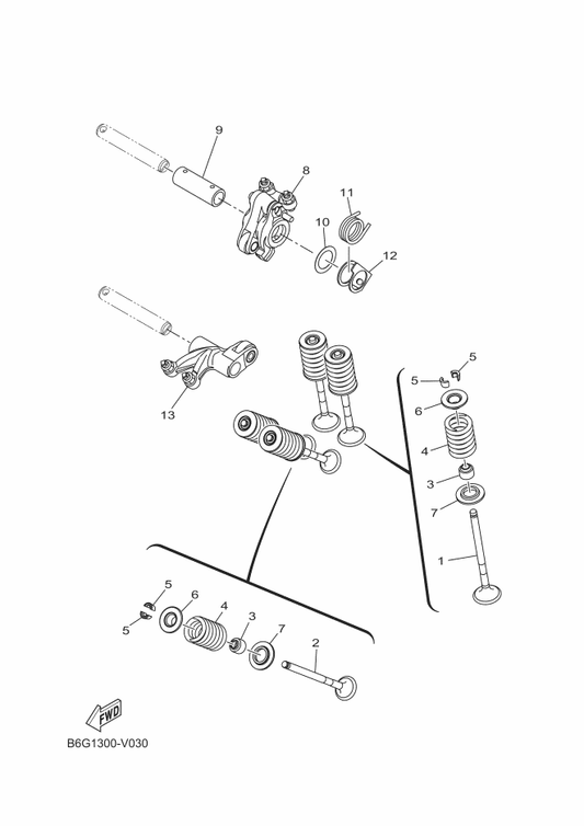 Yamaha B5V-E2160-02 Valve Rocker Arm Assy 2 — shown on the Valve parts diagram