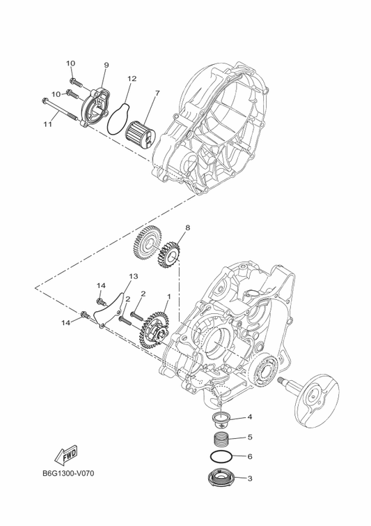 Yamaha 2PK-E3447-00 Cover, Oil Element — shown on the Oil Pump parts diagram