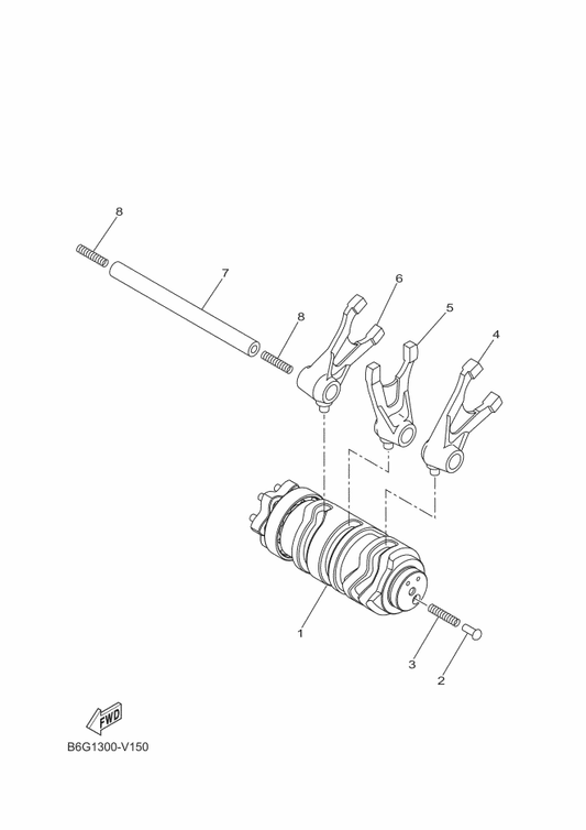 Yamaha 1PA-E8531-00 Bar, Shift Fork Guide 1 — shown on the Shift Cam & Fork parts diagram