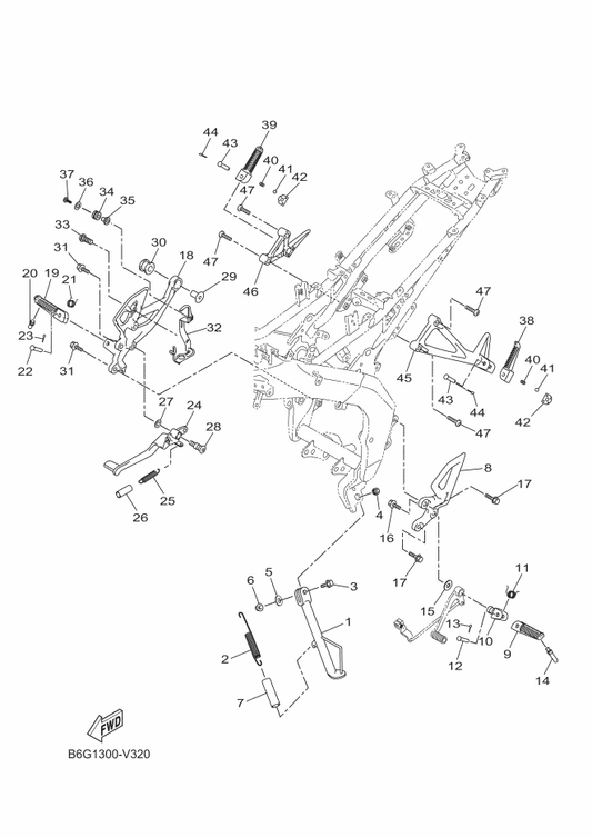 Yamaha 90201-06828 Washer, Plate — shown on the Stand & Footrest parts diagram