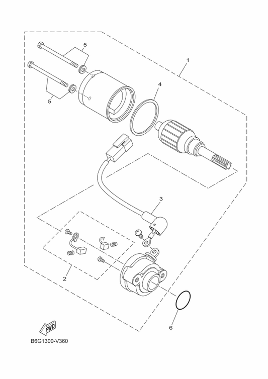 Yamaha 2PH-H1801-10 . Brush Set — shown on the Starting Motor parts diagram