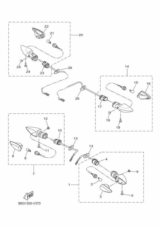 Yamaha 1PA-H3333-00 . Screw, Lens Fitting — shown on the Flasher Light parts diagram