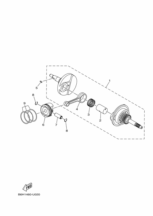 Yamaha B8R-E1631-10 Piston (Std) — shown on the Crankshaft & Piston parts diagram