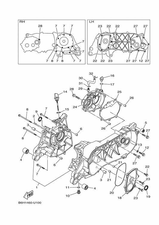Yamaha B6H-E5461-10 Gasket, Crankcase Cover 2 — shown on the Crankcase parts diagram