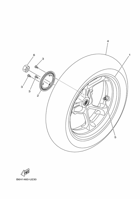 Yamaha B6H-F5338-01-33 Cast Wheel, Rear — shown on the Rear Wheel parts diagram