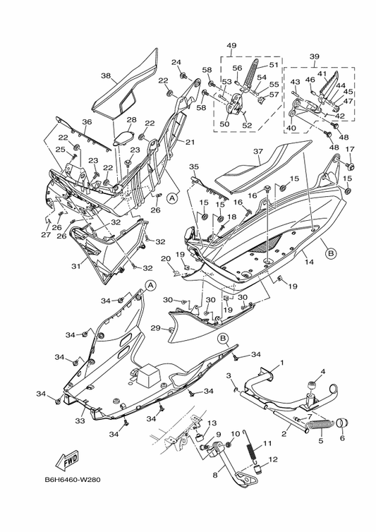 Yamaha B6H-F7430-11 Rear Footrest Assy 1 — shown on the Stand & Footrest parts diagram