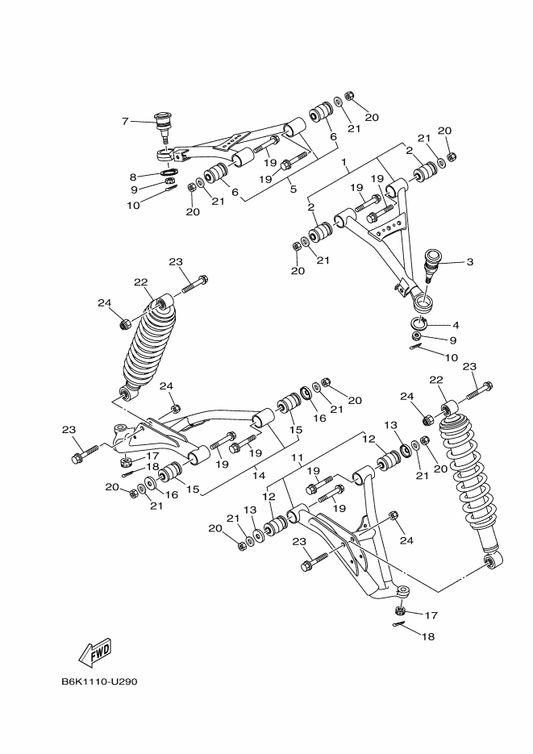 Yamaha B16-F3350-00 Shock Absorber Assy — shown on the Front Suspension & Wheel parts diagram