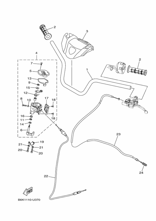 Yamaha B16-26341-01 Cable, Brake 1 — shown on the Steering Handle & Cable parts diagram
