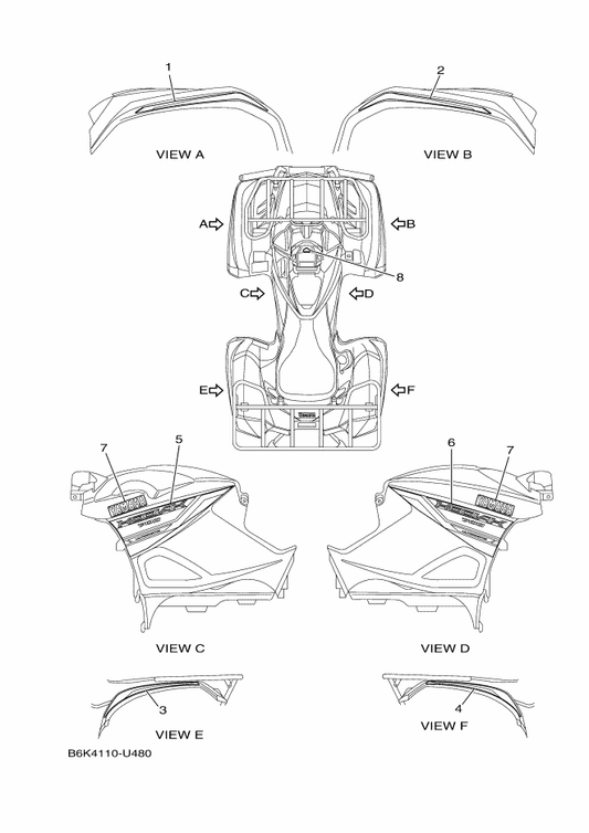 Yamaha B6K-F1781-00 Emblem 1 — shown on the Graphics parts diagram
