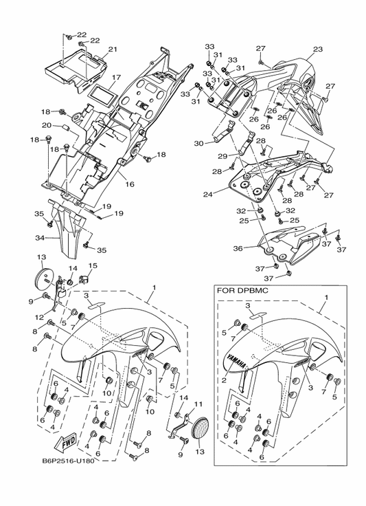 Yamaha BS7-XF151-20-P0 Fender, Front — shown on the Fender parts diagram