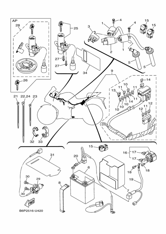 Yamaha BS7-XH250-00 Main Sw. Strg. Lock Sub Assy — shown on the Electrical 1 parts diagram