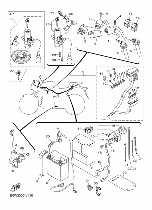 Yamaha 1WD-H2511-09 Blank Key — shown on the Electrical 1 parts diagram