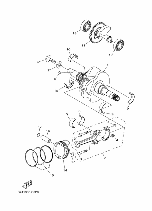 Yamaha 93306-303YA Bearing — shown on the Crankshaft & Piston parts diagram