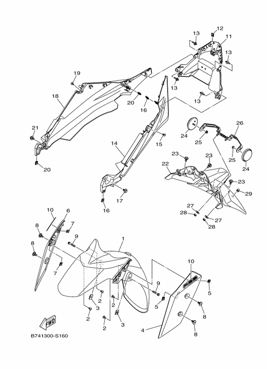Yamaha B74-F1514-00-P0 Stay, Fender 2 — shown on the Fender parts diagram