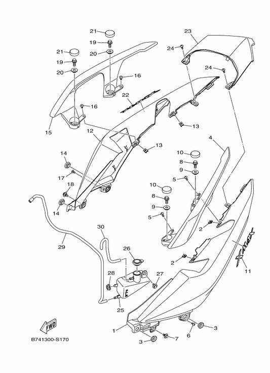 Yamaha B74-F171E-00-P0 Cover, Side 5 — shown on the Side Cover parts diagram
