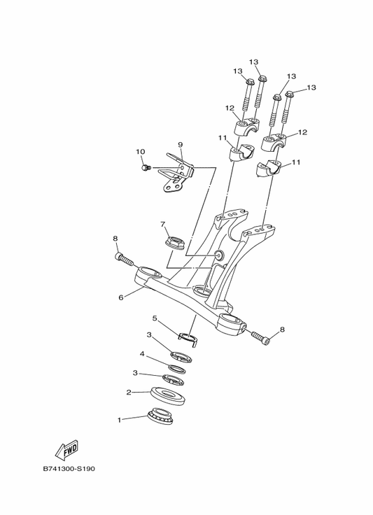 Yamaha B74-F312H-00 Clamp — shown on the Steering parts diagram