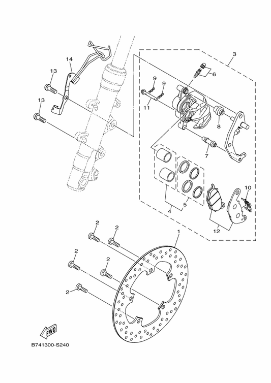 Yamaha B74-F3317-00 Holder, Cable — shown on the Front Brake Caliper parts diagram
