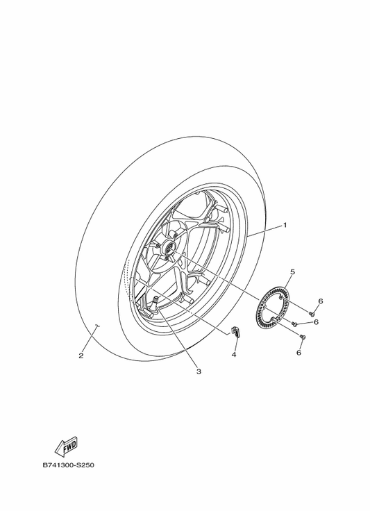 Yamaha B9Y-F5338-10 Cast Wheel, Rear — shown on the Rear Wheel & Brake System parts diagram