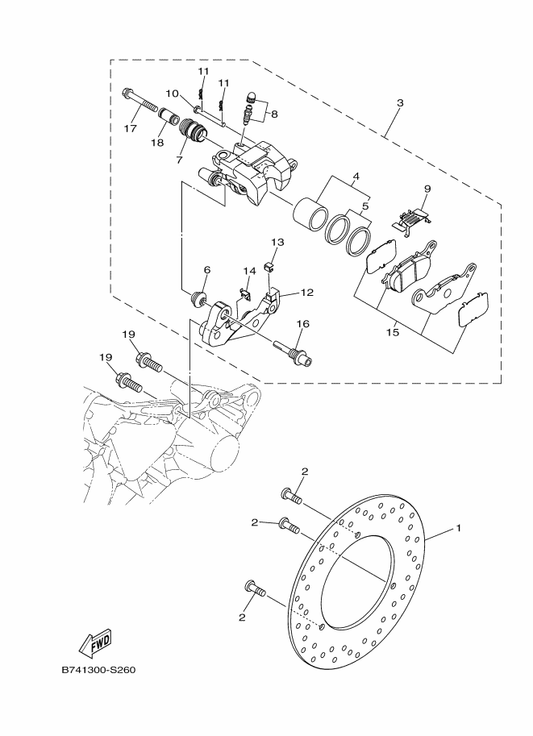 Yamaha B74-F580W-10 Caliper Assy, Rear 2 — shown on the Rear Brake Caliper parts diagram