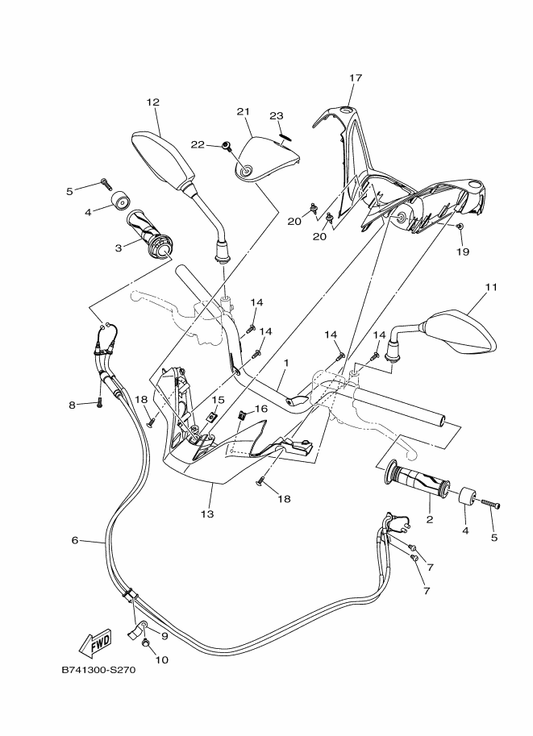 Yamaha B74-F6144-00 Cover, Handlebar Lower 1 — shown on the Steering Handle & Cable parts diagram