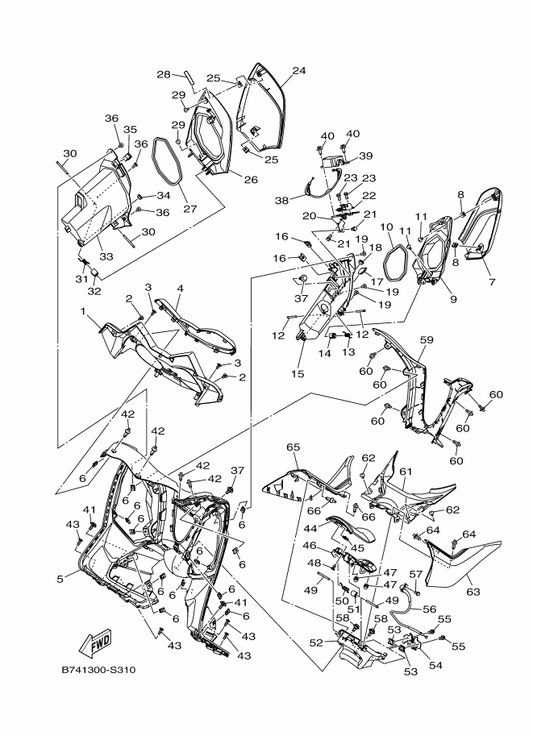 Yamaha B74-F8346-00-P0 Mole 2 — shown on the Leg Shield parts diagram