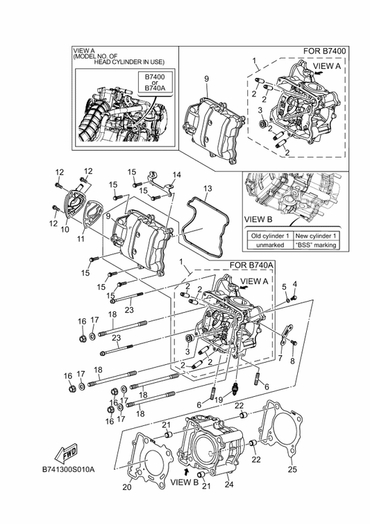 Yamaha B74-E1102-10 Cylinder Head Assy — shown on the Cylinder parts diagram