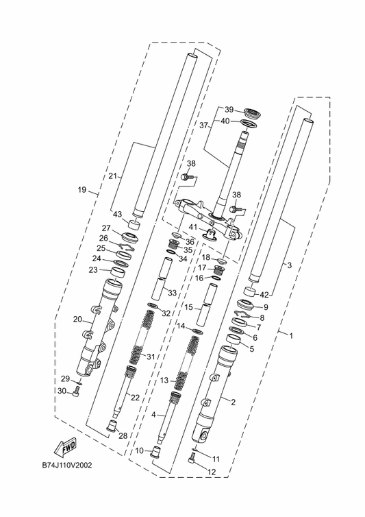 Yamaha 2JK-F3149-01 . Washer, Spring Upper — shown on the Front Fork parts diagram
