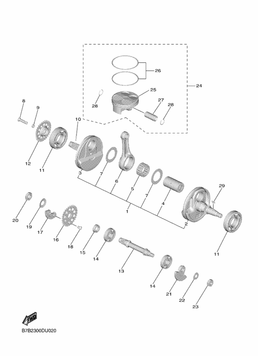 Yamaha 90280-03006 Key, Woodruff — shown on the Crankshaft & Piston parts diagram