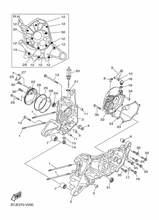 Yamaha 90430-12227 Gasket — shown on the Crankcase parts diagram