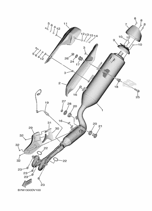 Yamaha B7M-14703-00 Muffler Comp. 1 — shown on the Exhaust parts diagram