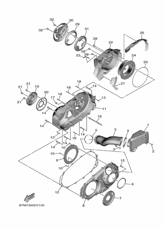Yamaha 95E32-08025 Bolt, Flange Deep Recess — shown on the Crankcase Cover 2 parts diagram
