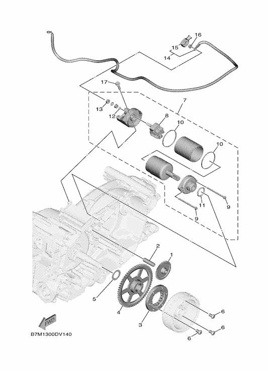 Yamaha B7M-15517-00 Gear, Idler 2 — shown on the Starter parts diagram