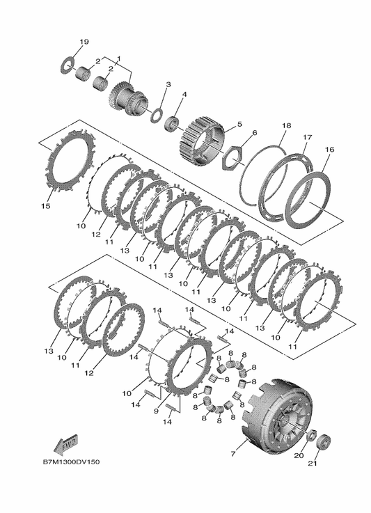 Yamaha B7M-16321-00 Plate, Friction — shown on the Clutch parts diagram