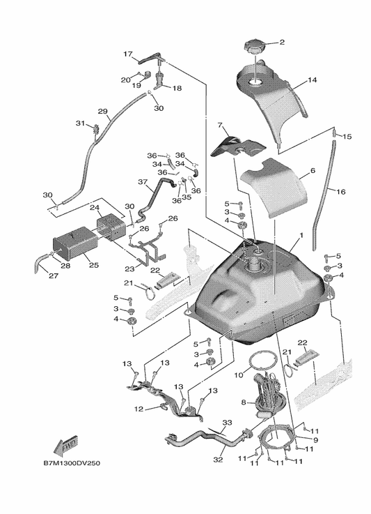 Yamaha B7M-2414A-00 Cover, Filler — shown on the Fuel Tank parts diagram