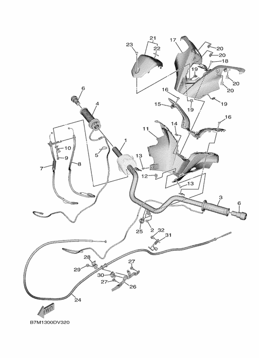 Yamaha BC3-82963-00 Grip, Warmer (Left) — shown on the Steering Handle & Cable parts diagram
