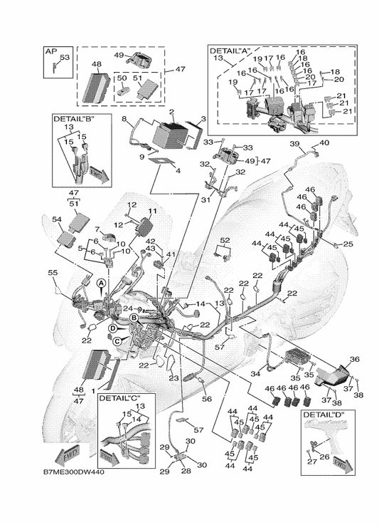 Yamaha 90464-30010 . Clamp — shown on the Electrical 1 parts diagram
