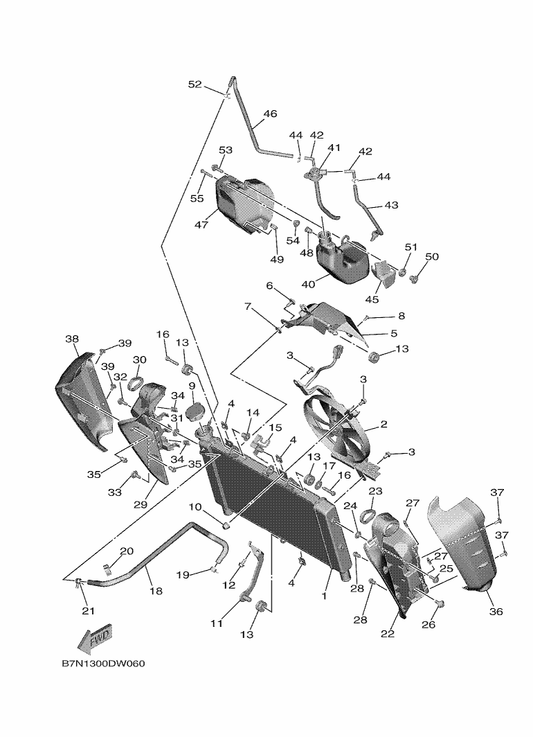 Yamaha 1RC-21828-00 Elbow — shown on the Radiator & Hose parts diagram