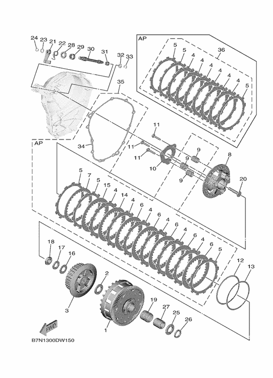 Yamaha 90179-20020 Nut — shown on the Clutch parts diagram