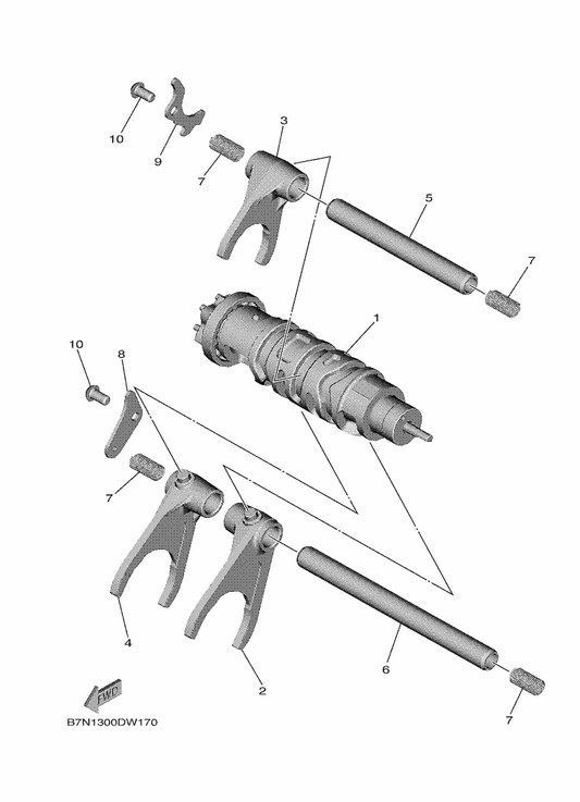 Yamaha B7N-18562-00 Plate, Stopper 2 — shown on the Shift Cam & Fork parts diagram