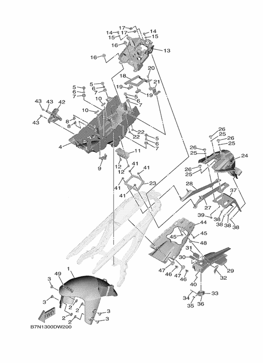 Yamaha B7N-21682-00 Stay, Plate — shown on the Fender parts diagram