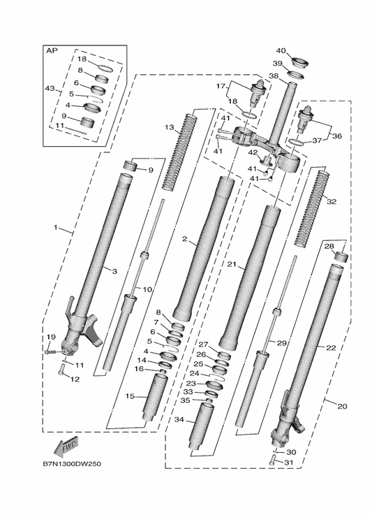 Yamaha B7N-W003B-00 Fork Seals Kit — shown on the Front Fork parts diagram