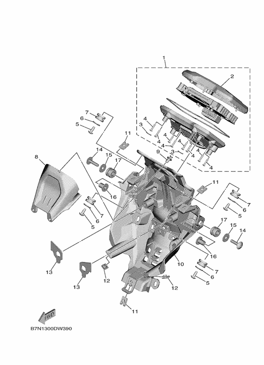 Yamaha 5PW-8352S-00 . Screw, Panel Fitting — shown on the Meter parts diagram
