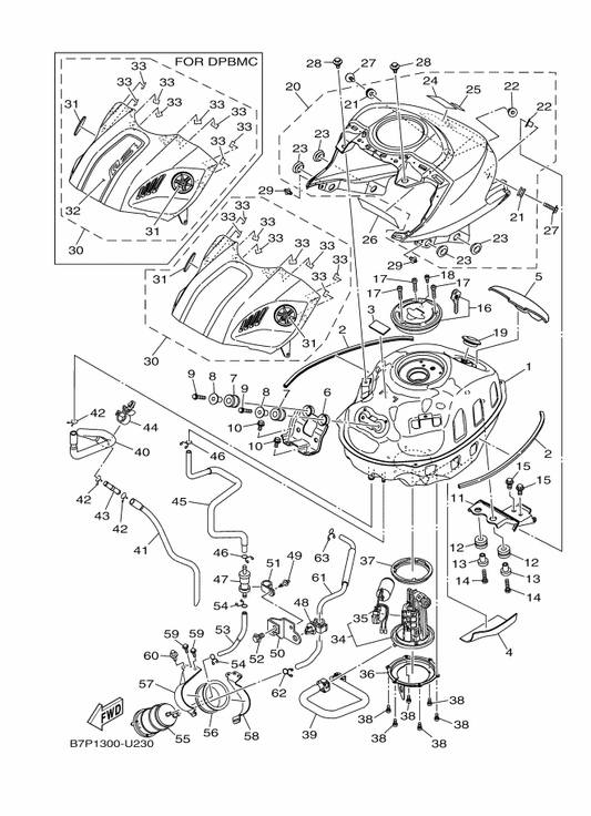 Yamaha BS7-XF17D-20-P0 Cover, Top — shown on the Fuel Tank parts diagram