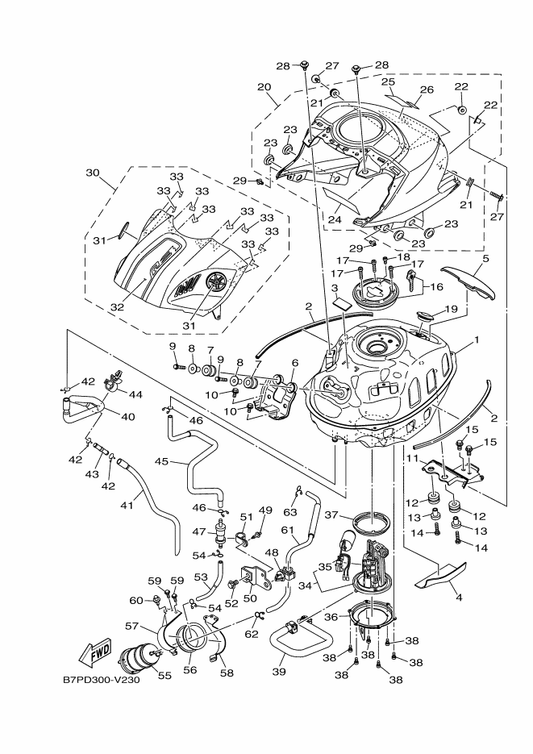 Yamaha BS7-XF41D-40-P4 Tank Side Cover 1 — shown on the Fuel Tank parts diagram