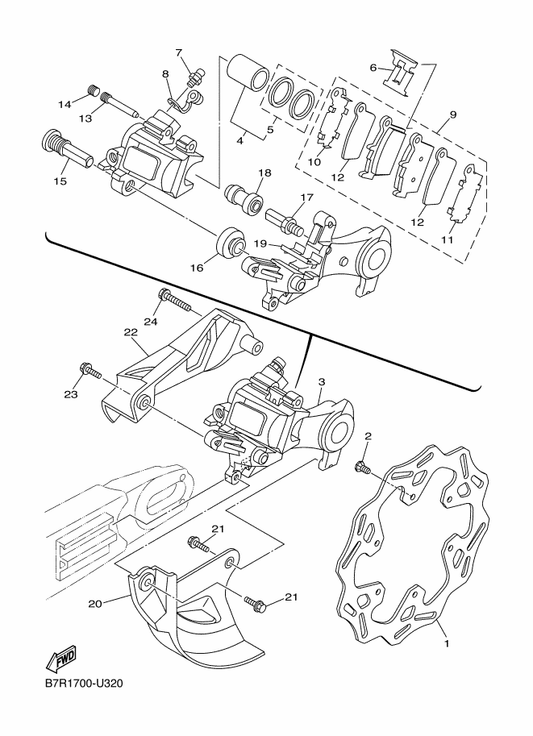 Yamaha 5UN-25913-00 . Retainer — shown on the Rear Brake Caliper parts diagram