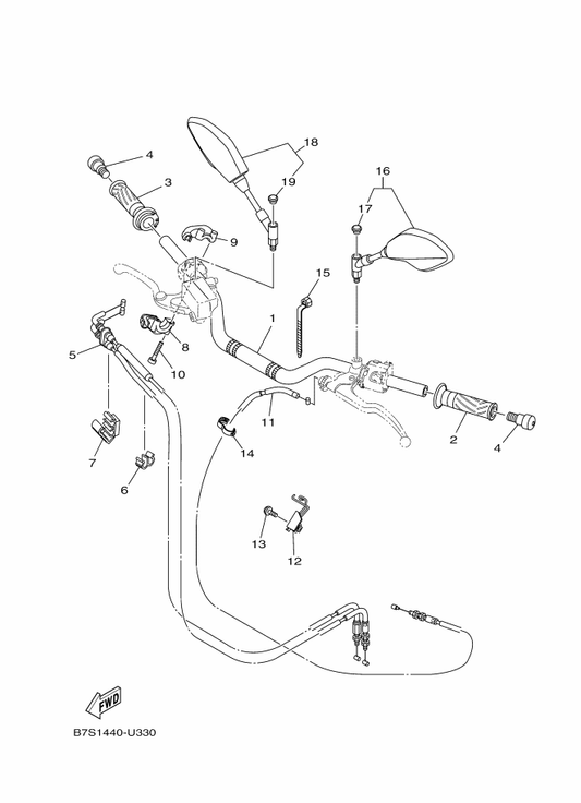 Yamaha 1WS-26335-00 Cable, Clutch — shown on the Steering Handle & Cable parts diagram