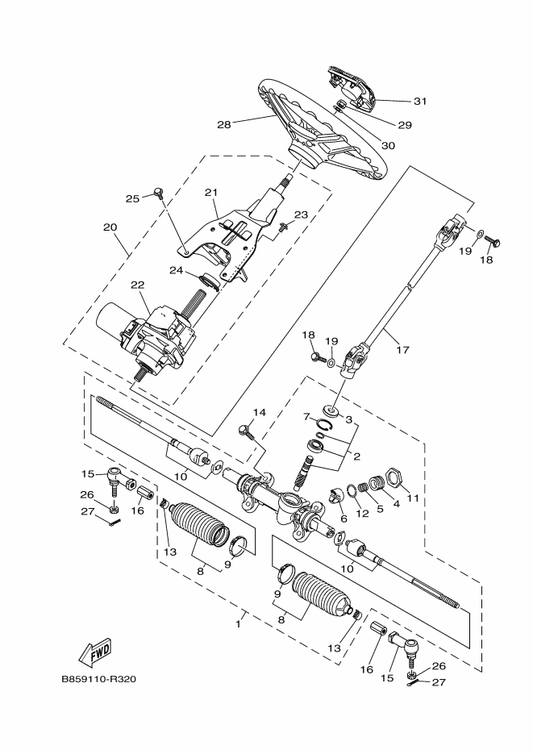 Yamaha 2PG-F3400-00 Steering Assy — shown on the Steering parts diagram