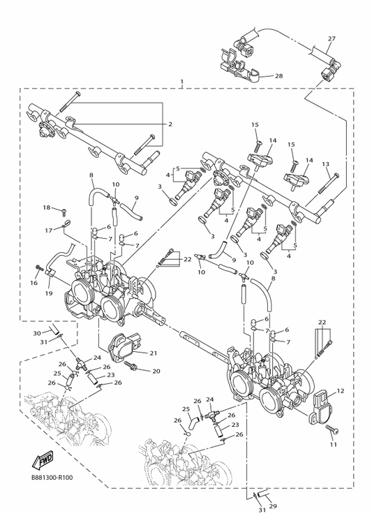 Yamaha 14B-14466-00 . Pipe — shown on the Intake 2 parts diagram