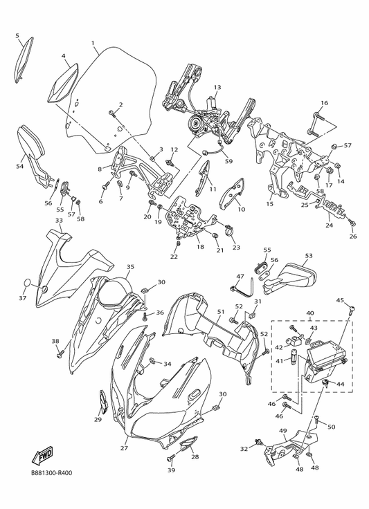 Yamaha 1MC-28381-10 Windshield — shown on the Cowling 1 parts diagram